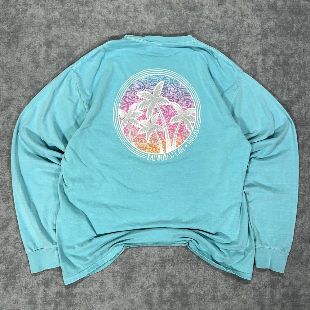 Blue 84 Rainforest Cafe Dallas palm tree casual blue graphic long sleeve mens L